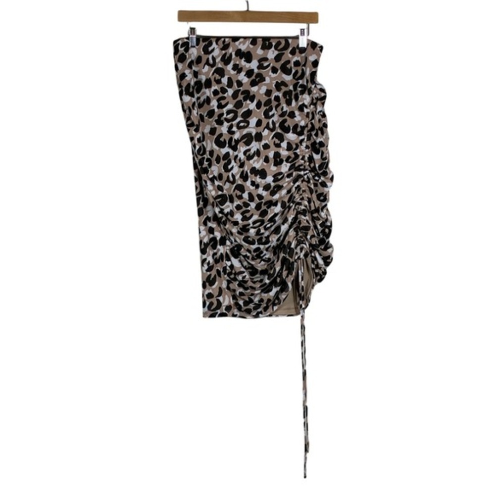 Calvin Klein Ruched Leopard Print Asymmetrical Skirt Tan Animal Print Size S